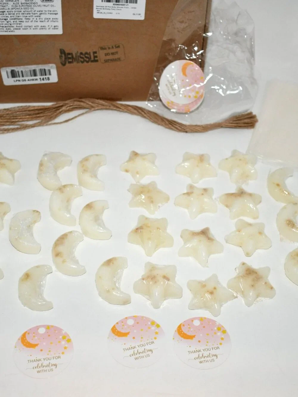 Demissle 20 Sets Moon & Star Soap Baby Shower Favors White Celestial Party Gifts